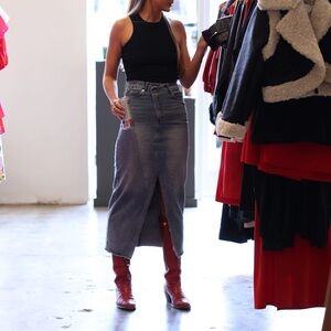 Asymmetric Maxi Denim Skirt, Size Small